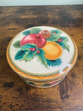 Mikasa Holiday Fruit Japan Ceramic Trinket Box - Lidded Dish